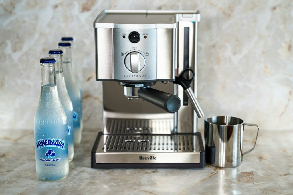 Compact espresso machine on a home kitchen counter