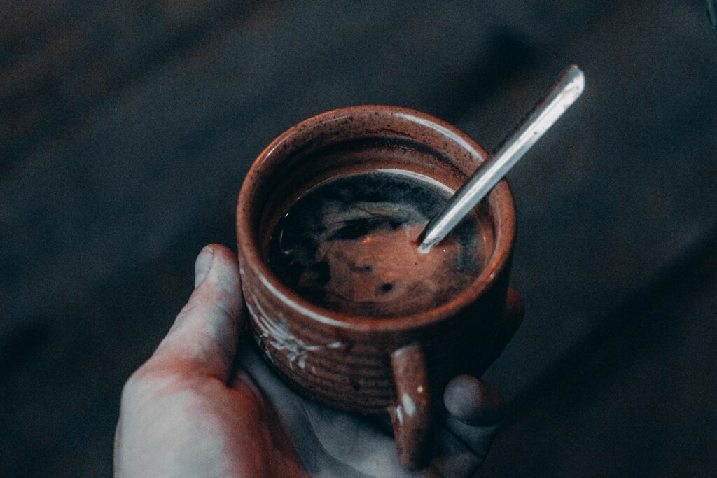 Finished cup of coffee brewed without an espresso machine